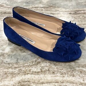 Manolo Blahnik Royal Blue Floral Flats